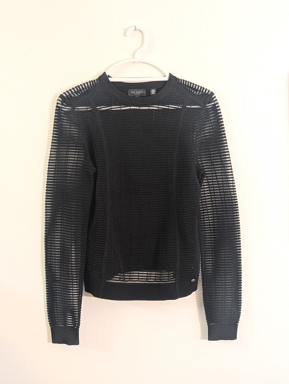 Ted Baker London Black Sheer Ladder Knit Openwork Sweater Size 3 US 8